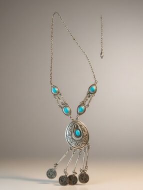 Turquoise Pendant Statement Necklace - Silver-tone Women’s Jewelry